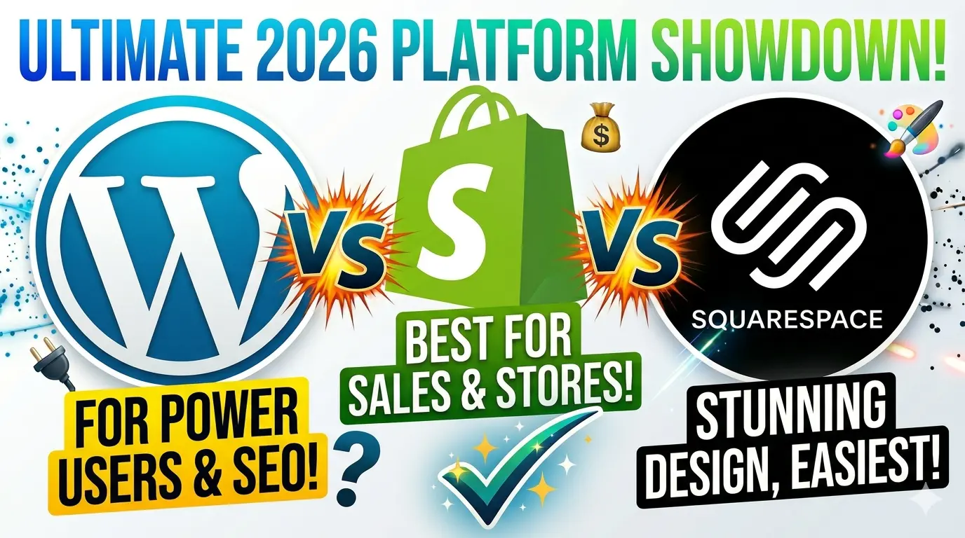 WordPress vs Shopify vs Squarespace 2026 comparison featured image
